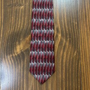 STAFFORD EXECUTIVE Tie Mens Silk 3.5x58.5 Red Gray Made in Italy Geometric